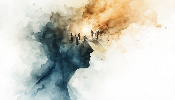 INFJ는 사람과 관계, 의미와 방향을 깊이 있게 고민하는 유형입니다. 겉으로는 조용해 보이지만, 내면에서는 수많은 생각과 통찰이 천천히, 그러나 치열하게 움직이고 있습니다에 관한 그림입니다.