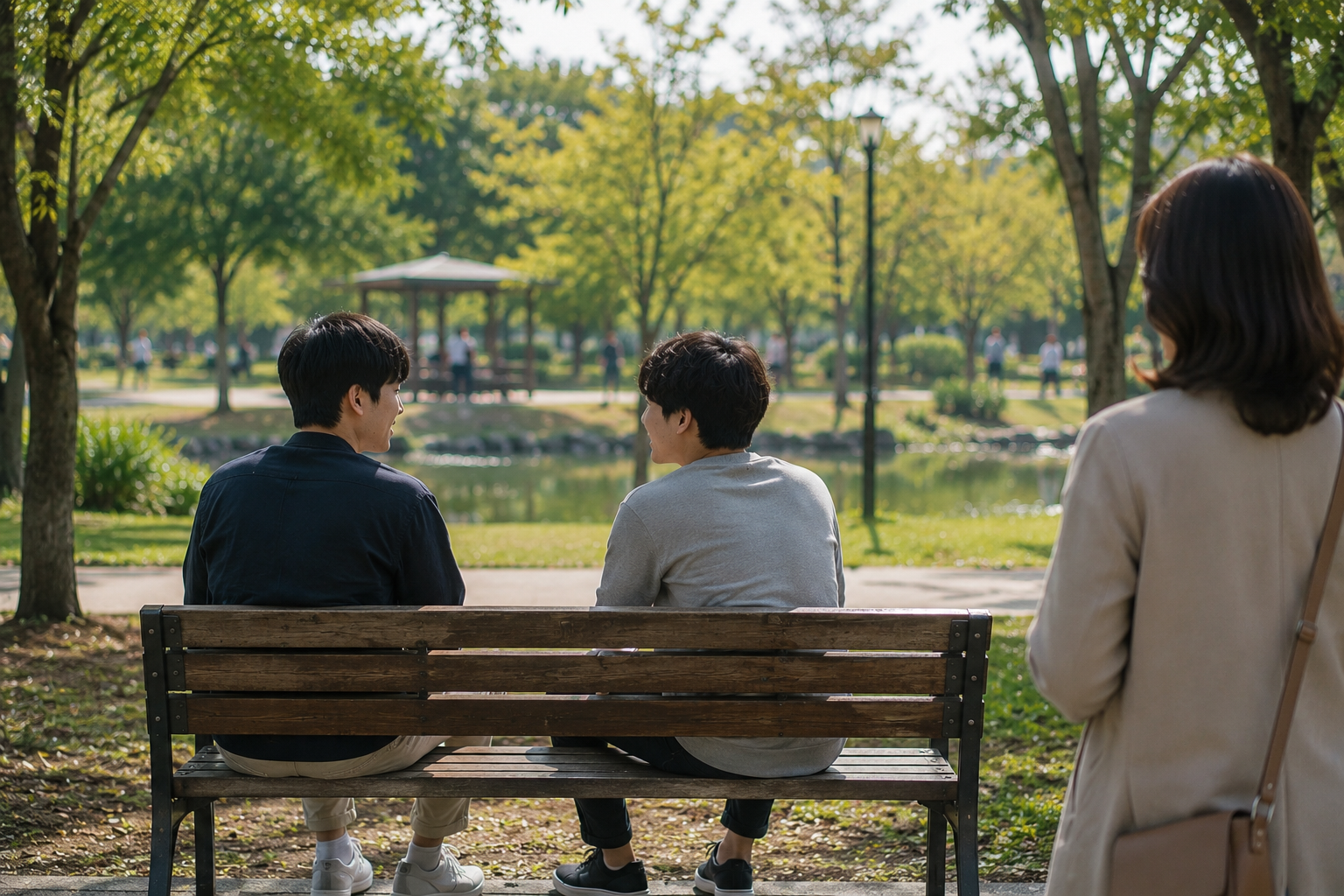 친구와 대화를 하고 있는 모습