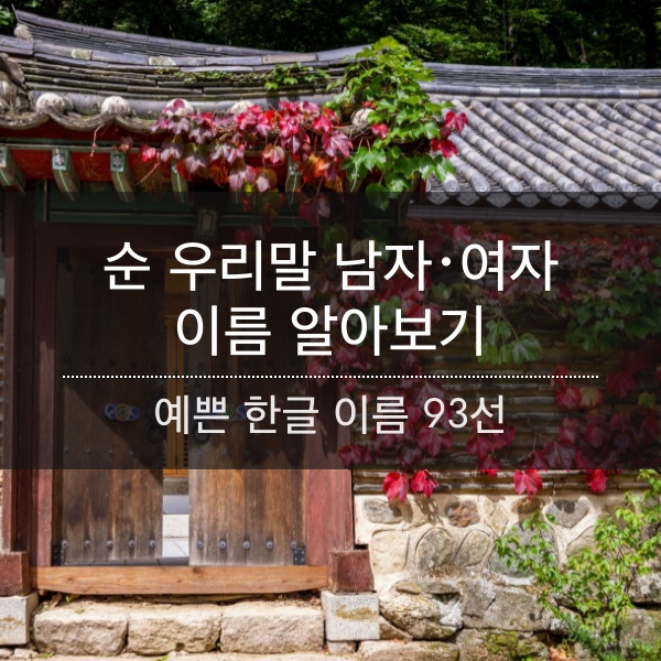 순 우리말 한글 남자･여자 이름 알아보기(많이 쓰이는 이름 93선)