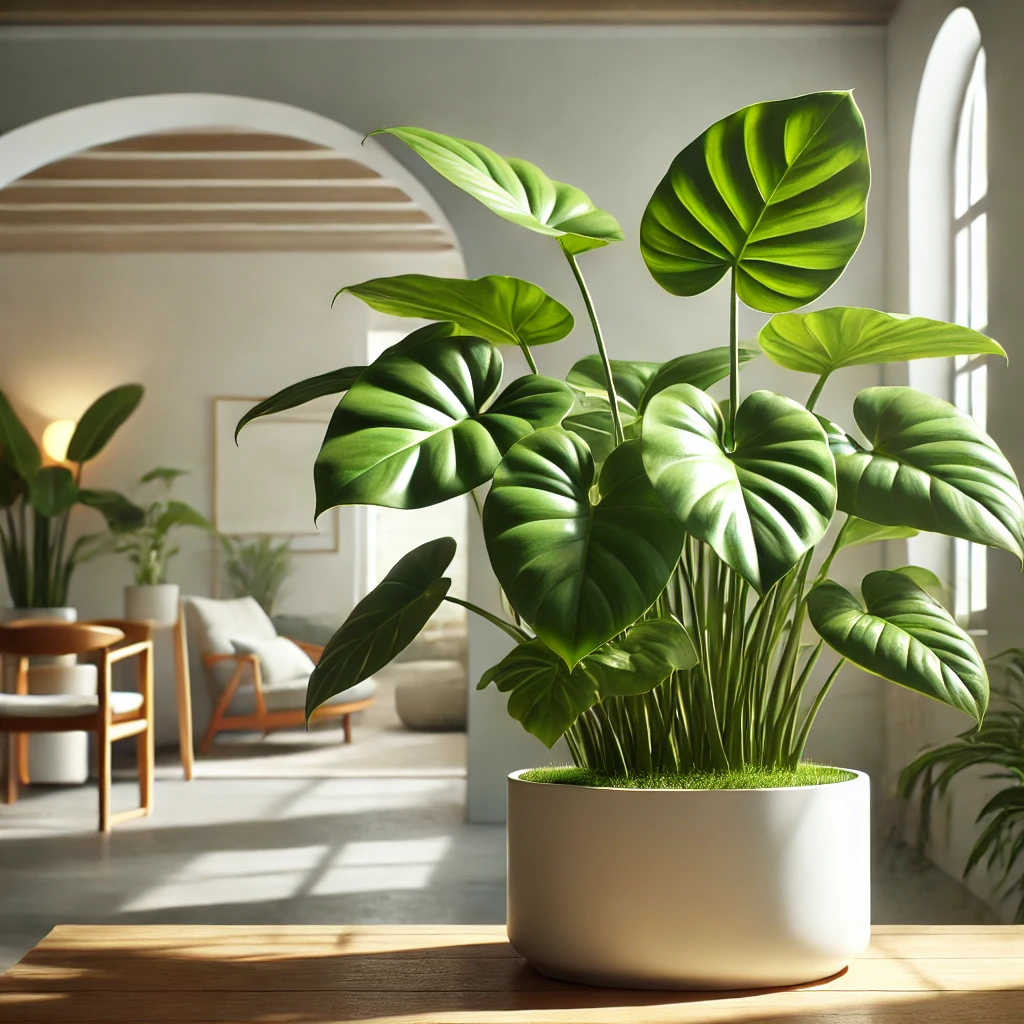 실내 인테리어용 화이트 화분에 심어진 필로덴드론