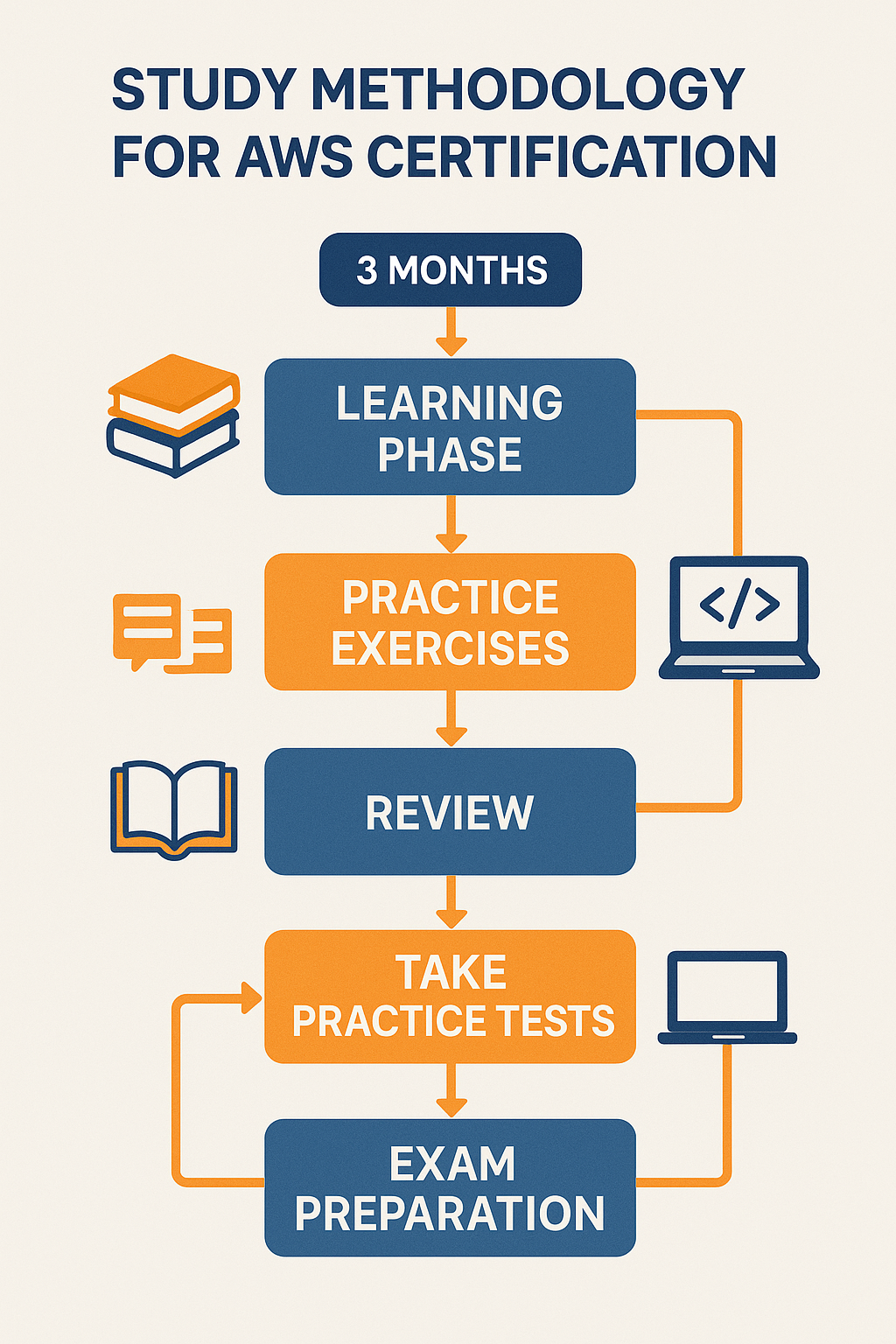 AWS 자격증 공부법을 단계별로 보여주는 플로우차트
