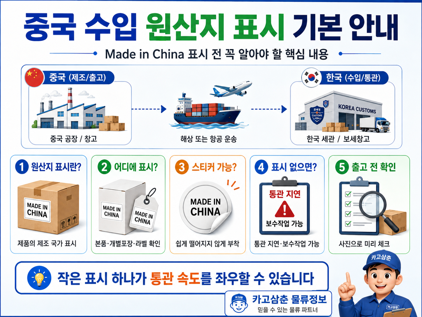 중국 수입 원산지 표시 Made in China 안내
