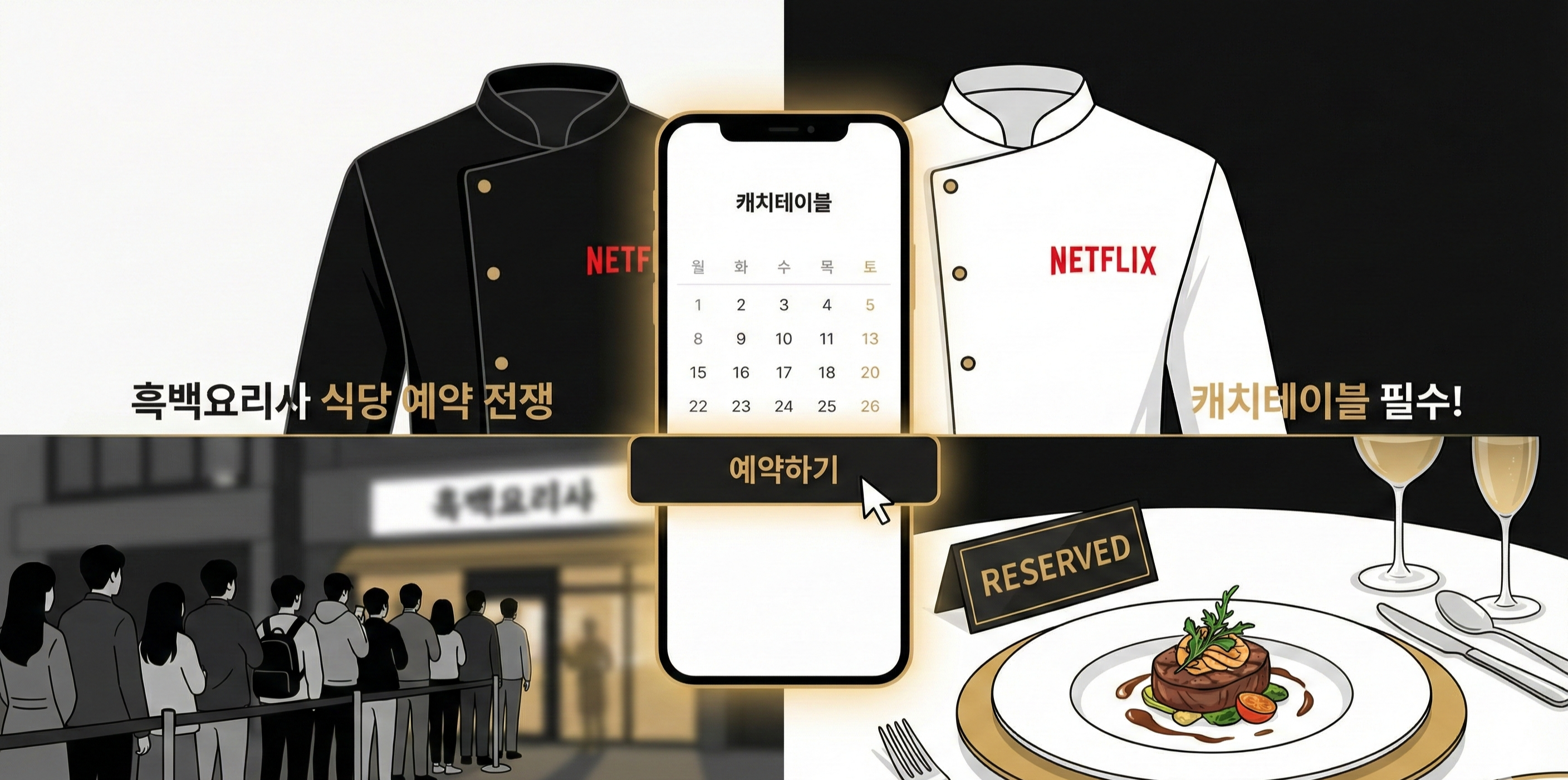 흑백요리사 출연 식당 예약 방법과 캐치테이블 예약 전쟁을 설명한 이미지