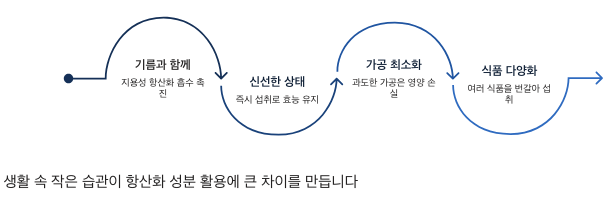 항산화 음식 기름과 함께 가공 최소화