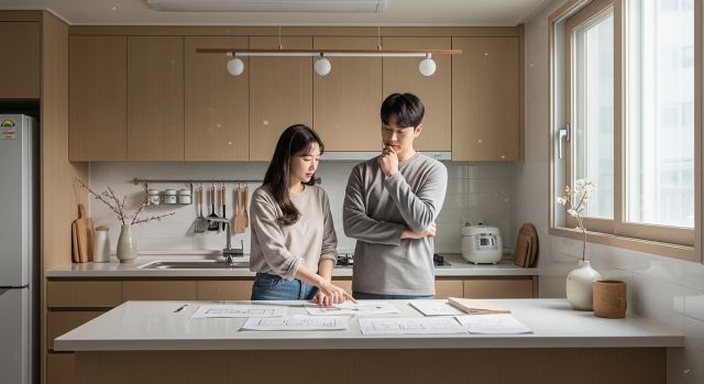 2026년 기준 주방 리모델링 비용과 구조 변경을 고민하는 주방 모습