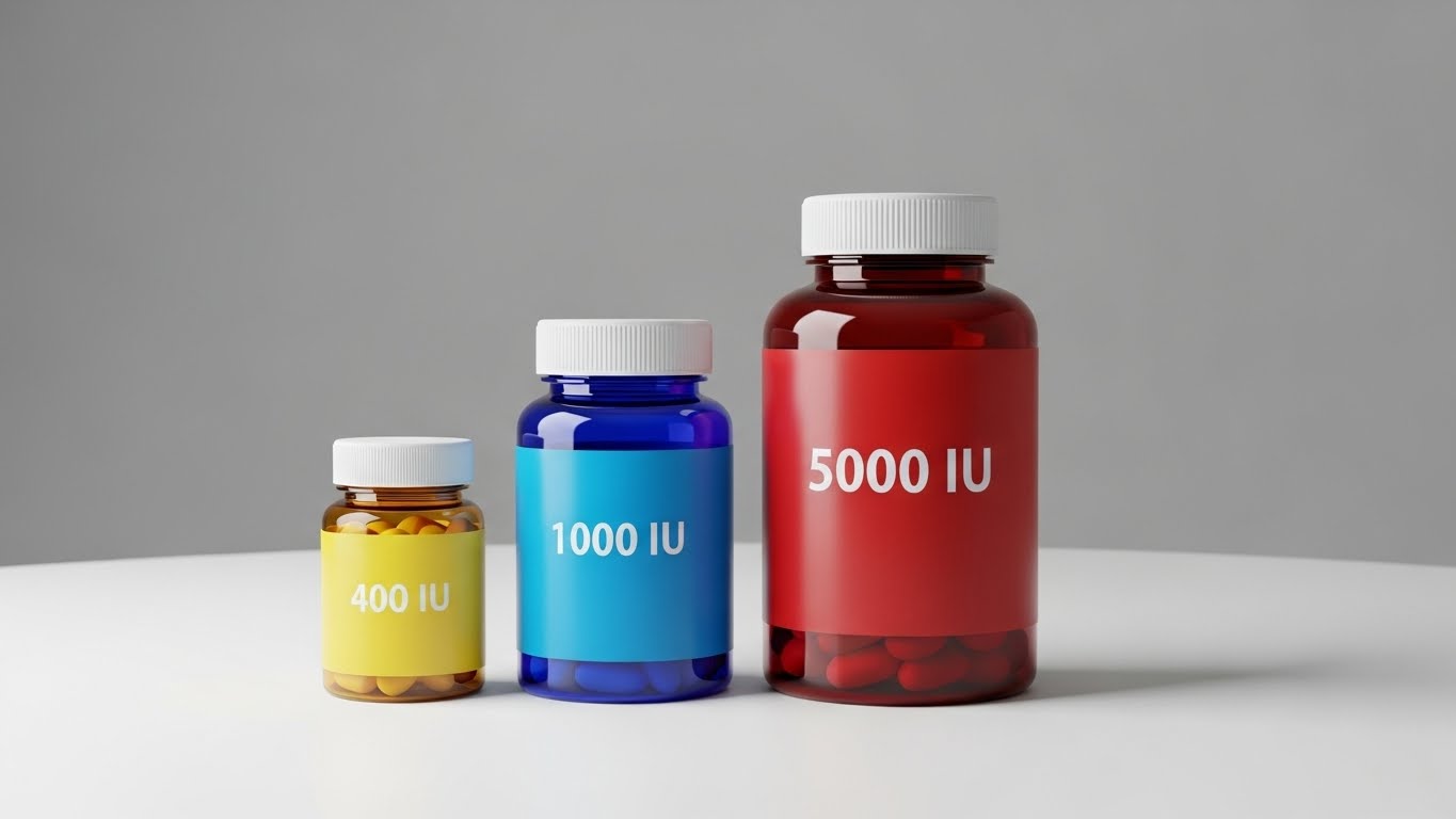 5000을-나타내는-추상적인-모양으로-만든-마이크로그램-기호와-같은-미묘한-과학적-요소-옆에-계량-스푼과-작은-보충-캡슐의-자세한-이미지IU는-125mcg입니다