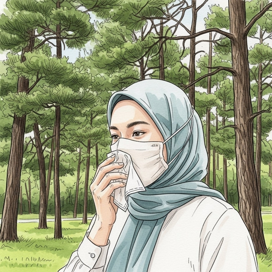 마스크를 착용하고 공원을 산책하는 건강한 모습