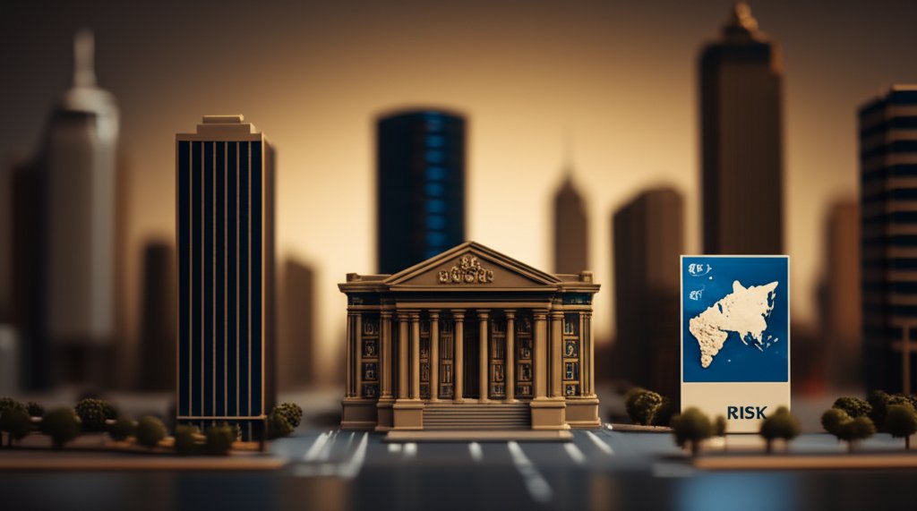 RBA 금리 인상과 중동 리스크가 호주 경제에 미치는 영향을 담은 미니어처 디오라마 스타일, 틸트시프트 효과