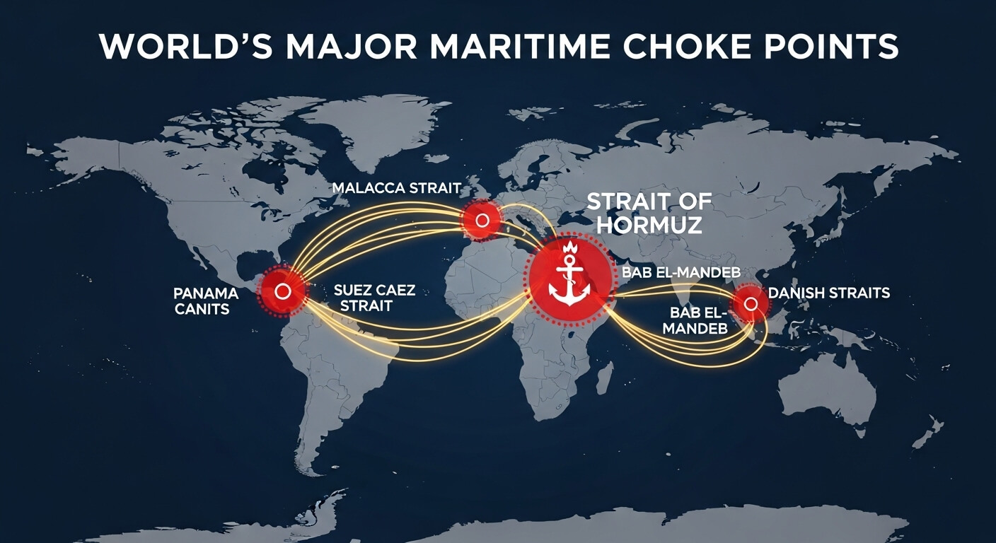 세계 주요 해상 초크포인트 지도, 호르무즈 해협과 말라카 해협 등 글로벌 에너지 운송 경로