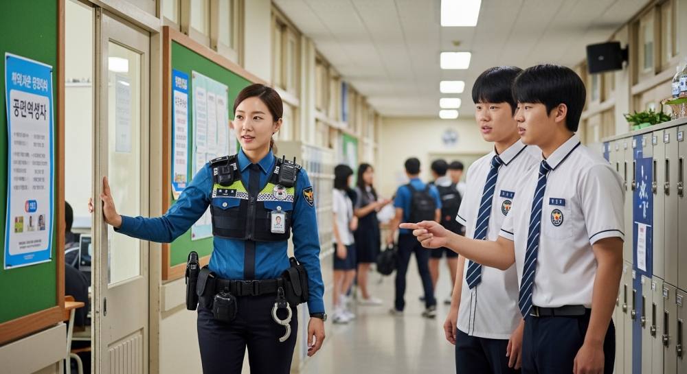 고등학교에 경찰 출동한 사진