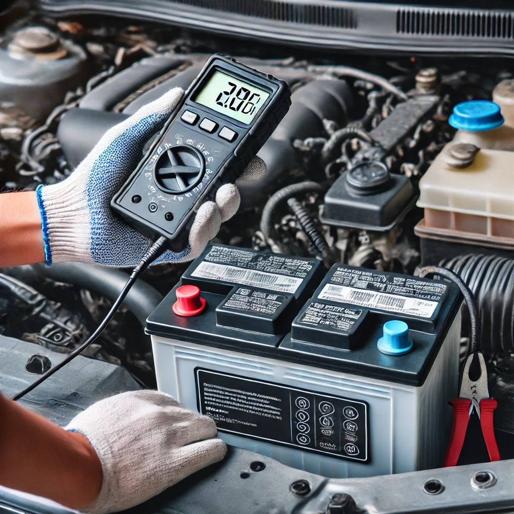 자동차 배터리 확인하는 사진