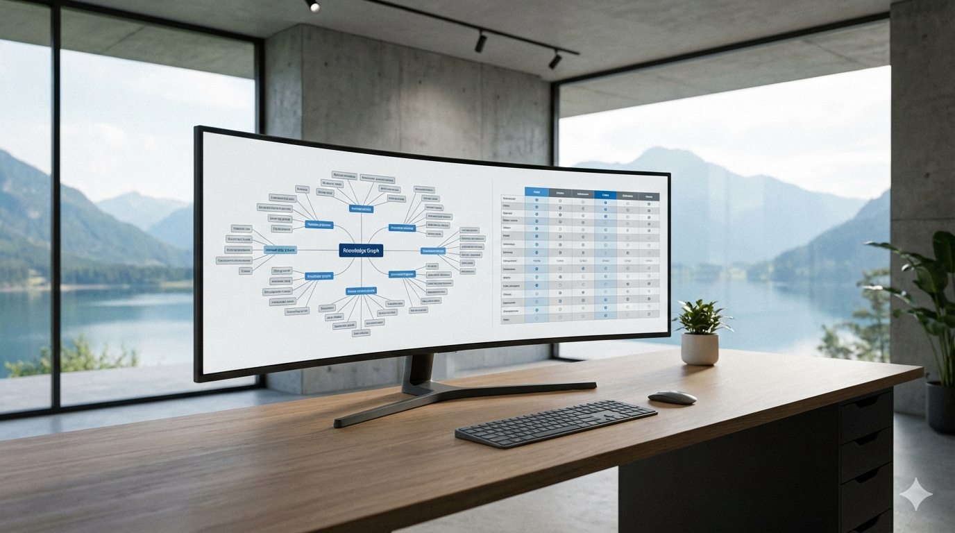 다양한 자료가 명쾌하게 정리된 전문가의 워크스테이션. 노트북LM이 파편화된 정보를 어떻게 논리적인 지식 체계로 변환하는지 한눈에 보여줍니다.