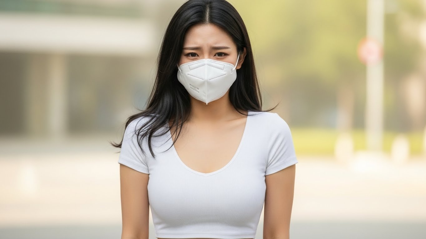 마스크를 쓰고있는 여성