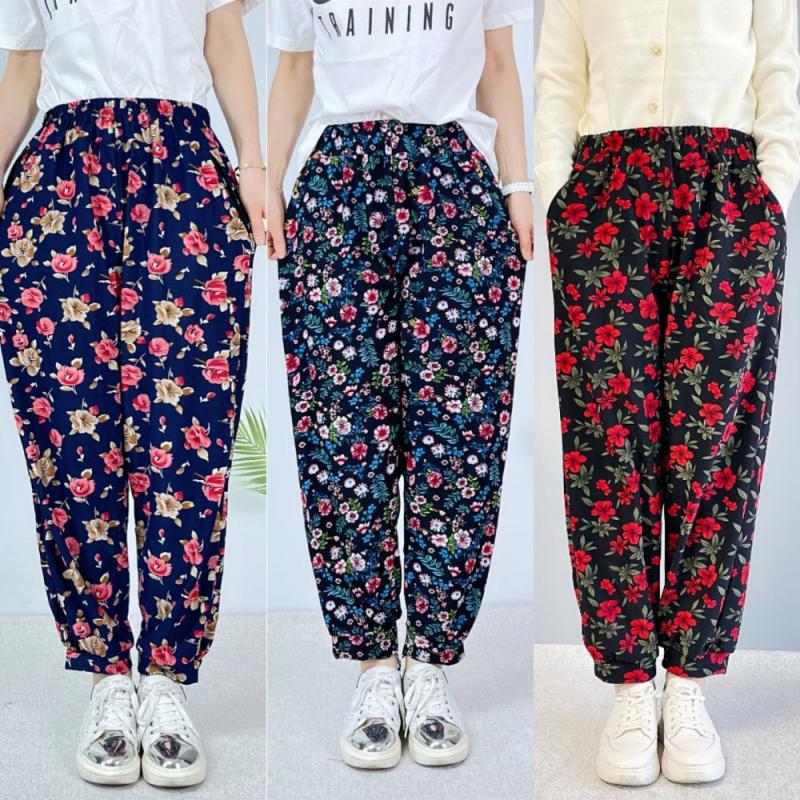 봄 여름 꽃무늬 몸빼 여자 쿨 냉장고 몸빼바지 빅사이즈 고무바지 주름 엄마 농사 일 바지