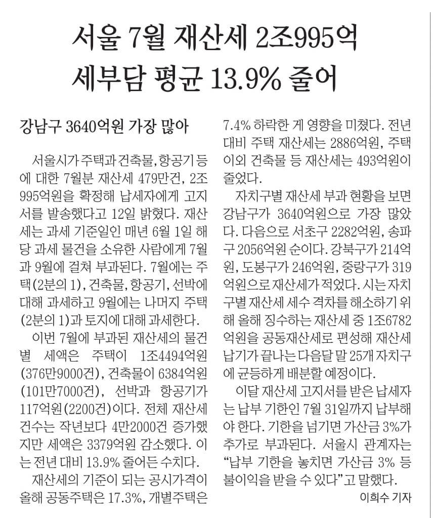 7월 13일 목 신문스크랩5