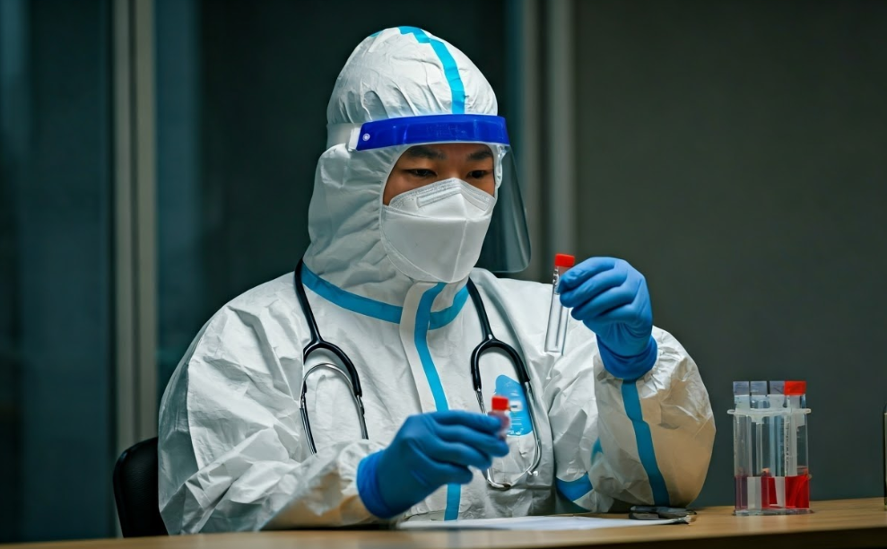 바이러스시료를 검사하는 연구원