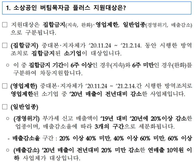 소상공인 버팀목자금 지원대상