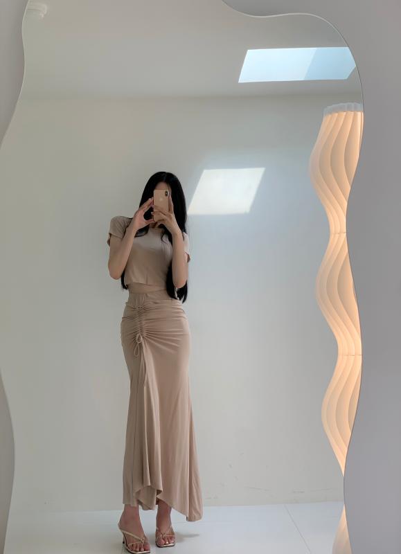 마카롱 크롭티 롱스커트 세트