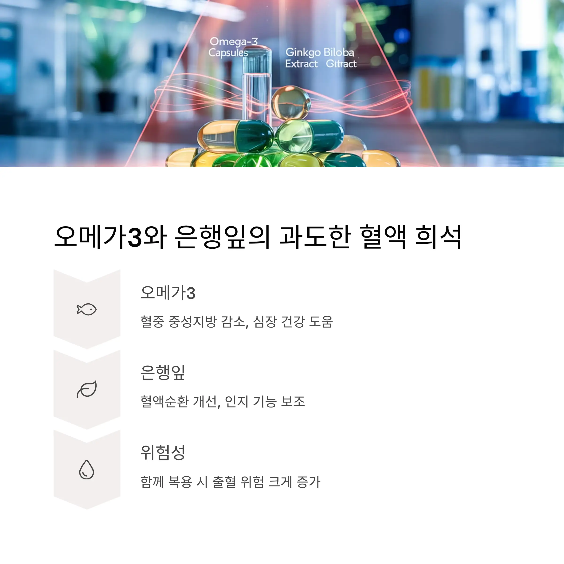 오메가3 + 은행잎 추출물, 혈액 희석 효과 과잉 위험