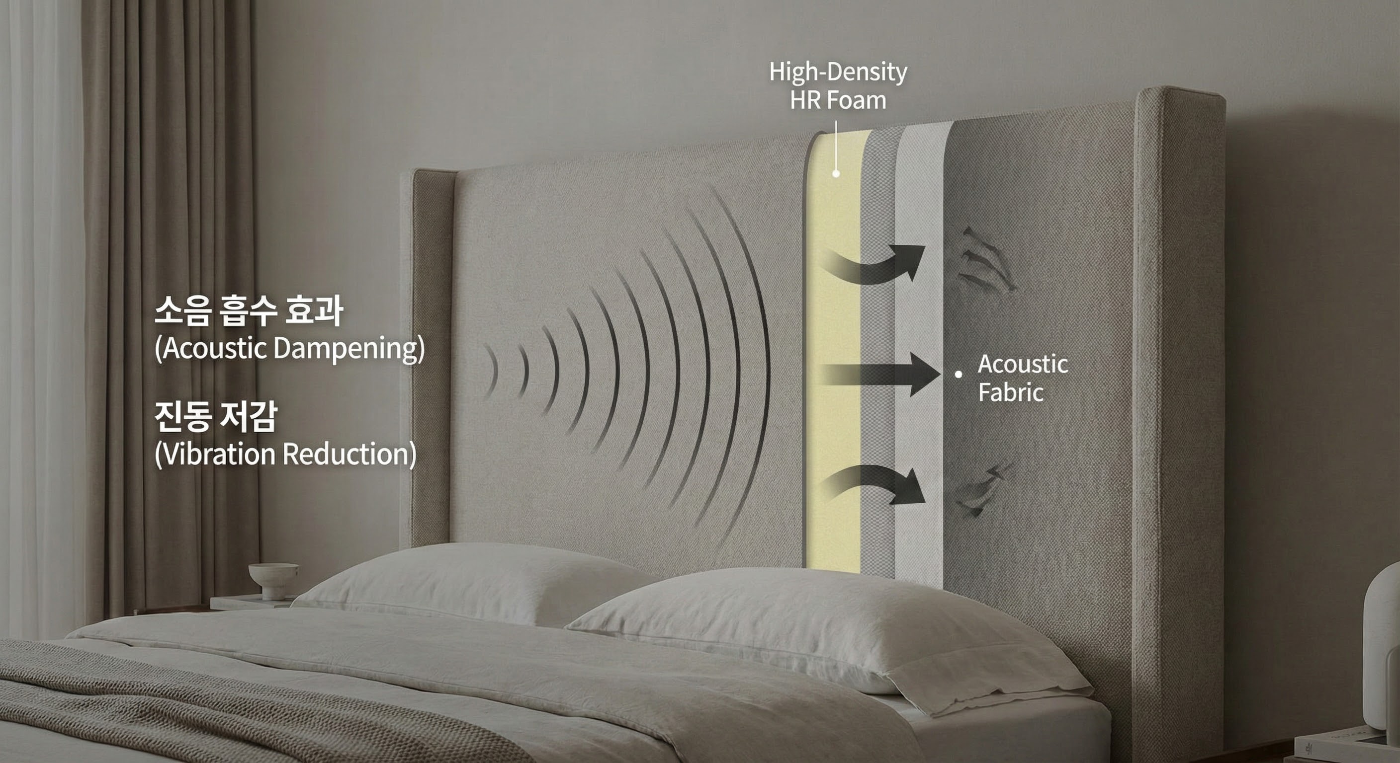 패브릭 헤드보드, 숨겨진 기능: 소음 흡수 효과와 방염 안전 기준