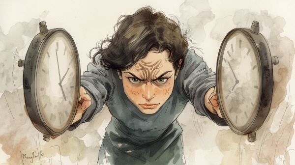 INFJ는 의미 없이 흘러가는 시간을 견디기 어려워합니다. 그래서 비생산적인 일이나 목적 없는 관계에 오래 머무는 것에 강한 불안감을 느끼고, 스스로를 몰아세우기도 합니다에 관한 그림