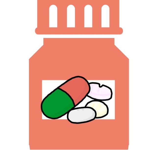 불량건강식품이 병속에 있는 모습을 그린 일러스트