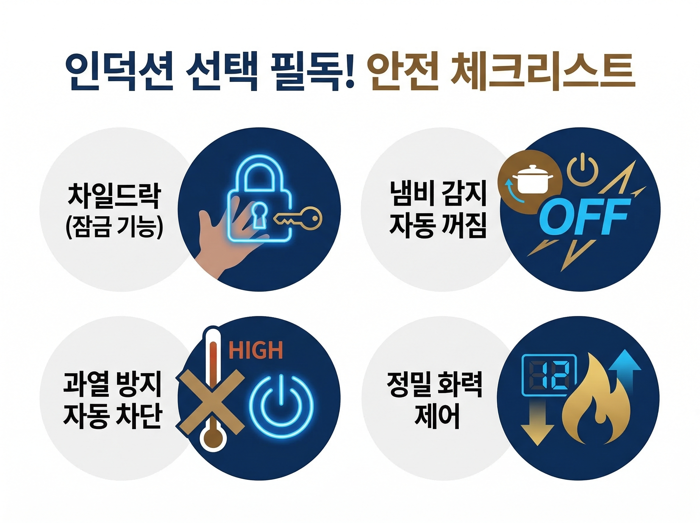 인덕션 제품 선택 시 확인해야 할 안전 기능 체크리스트 인포그래픽