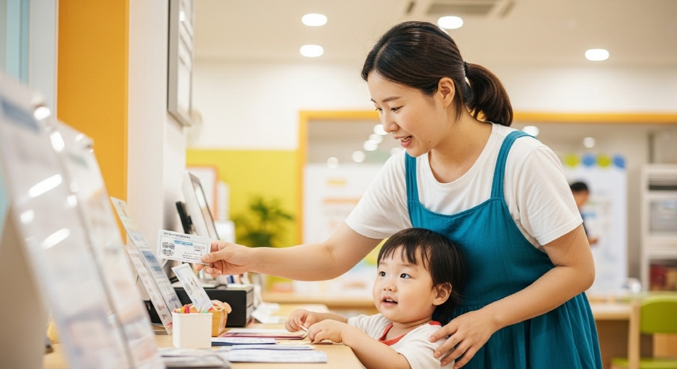 아이와 함께 주민센터를 찾은 젊은 엄마