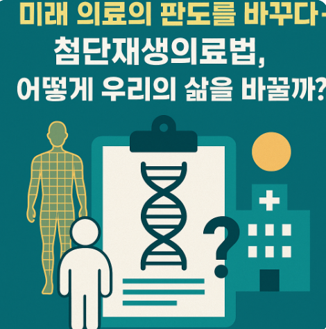최첨단 재생의료 기술을 연구하는 미래형 의료 실험실, 줄기세포와 바이오기술 장비를 다루는 연구원들의 모습