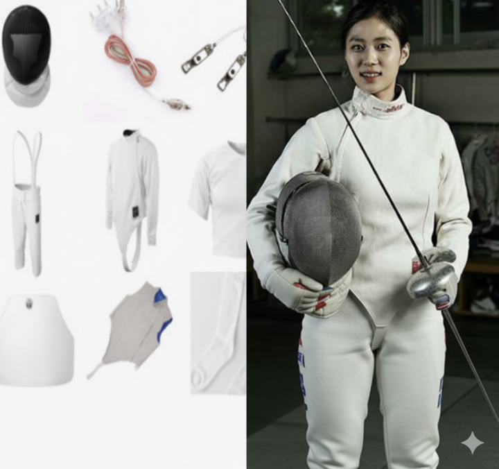 펜싱용품과 김지연선수 모습