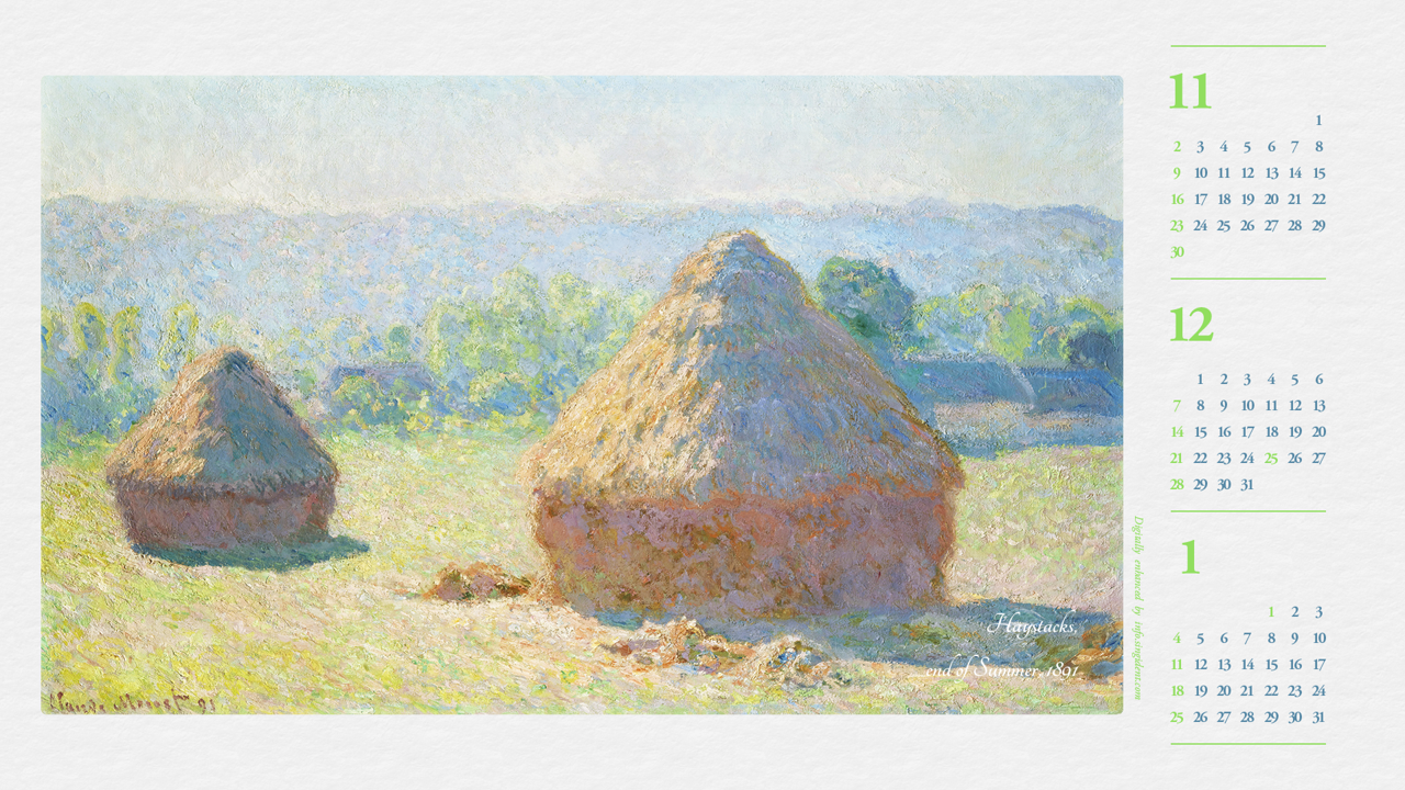 06 건초더미, 여름의 끝, W1266 B - 2025년12월 노트북배경화면