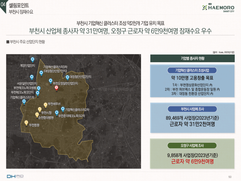 오정대공원 등 녹지 시설이 가까운 편이며, 전반적으로 생활 편의 기능과 휴식 기능이 일정한 비중으로 배치돼 있어 생활권 구조를 안정적으로 형성