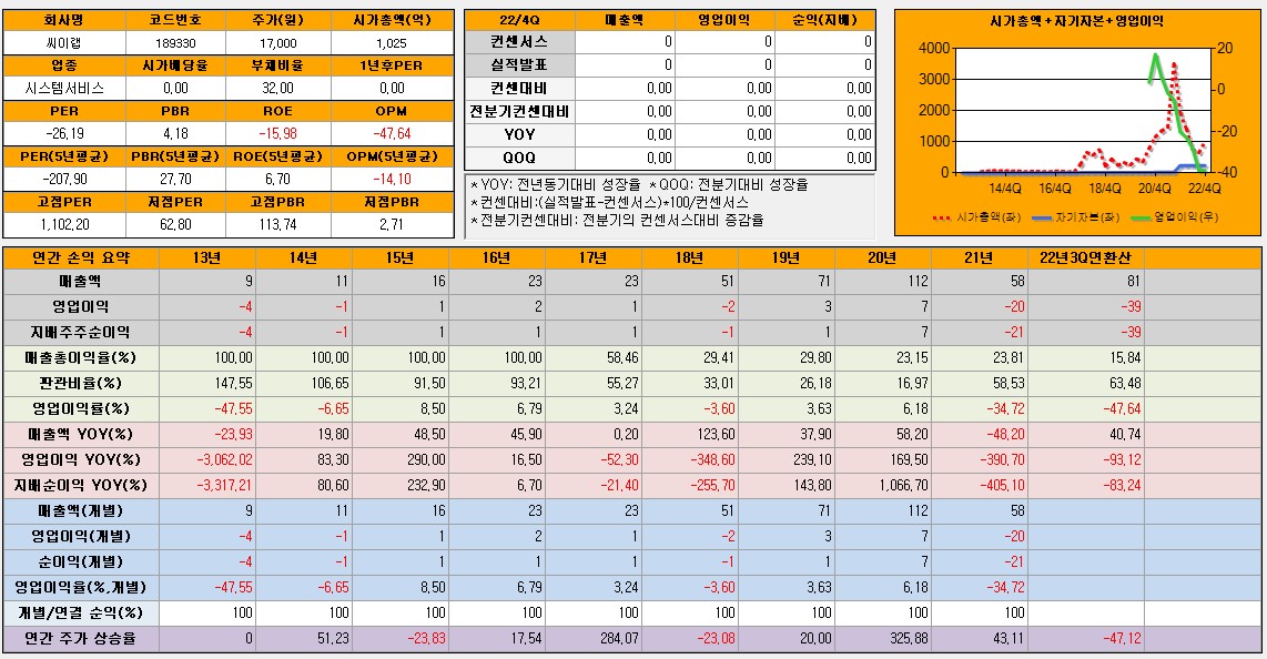 씨이랩 재무제표