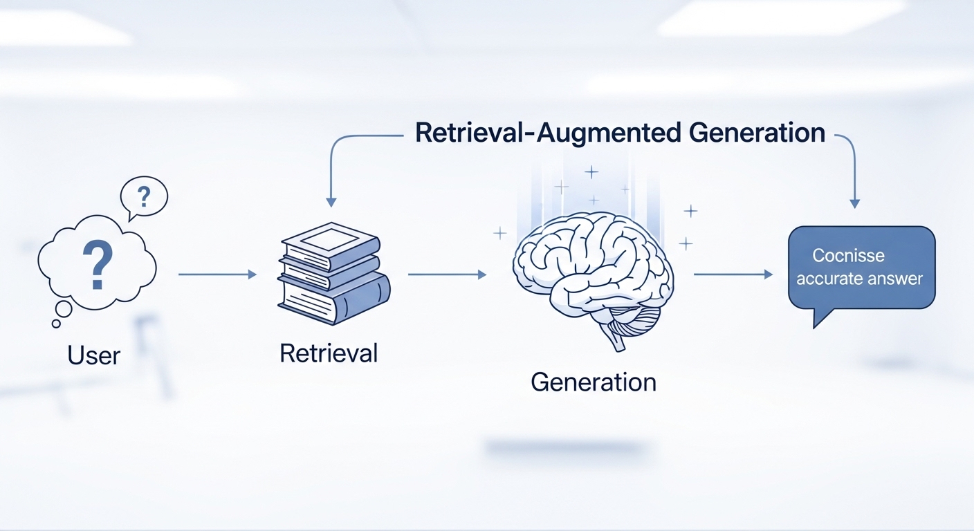 사용자 질문에 외부 지식을 검색하여 답변하는 RAG(검색 증강 생성) 기술의 개념도
