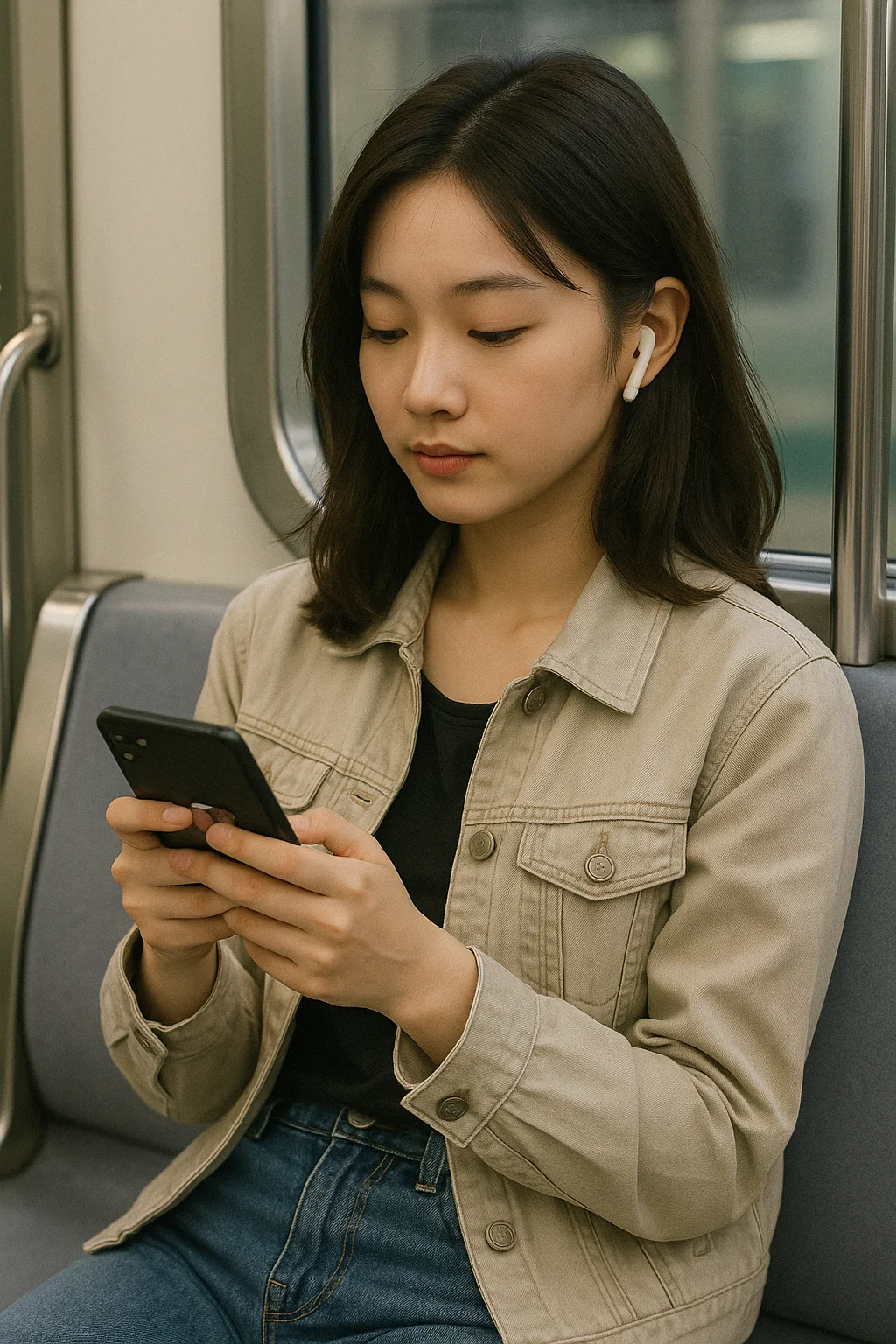 지하철에서 웹툰 읽는 여성