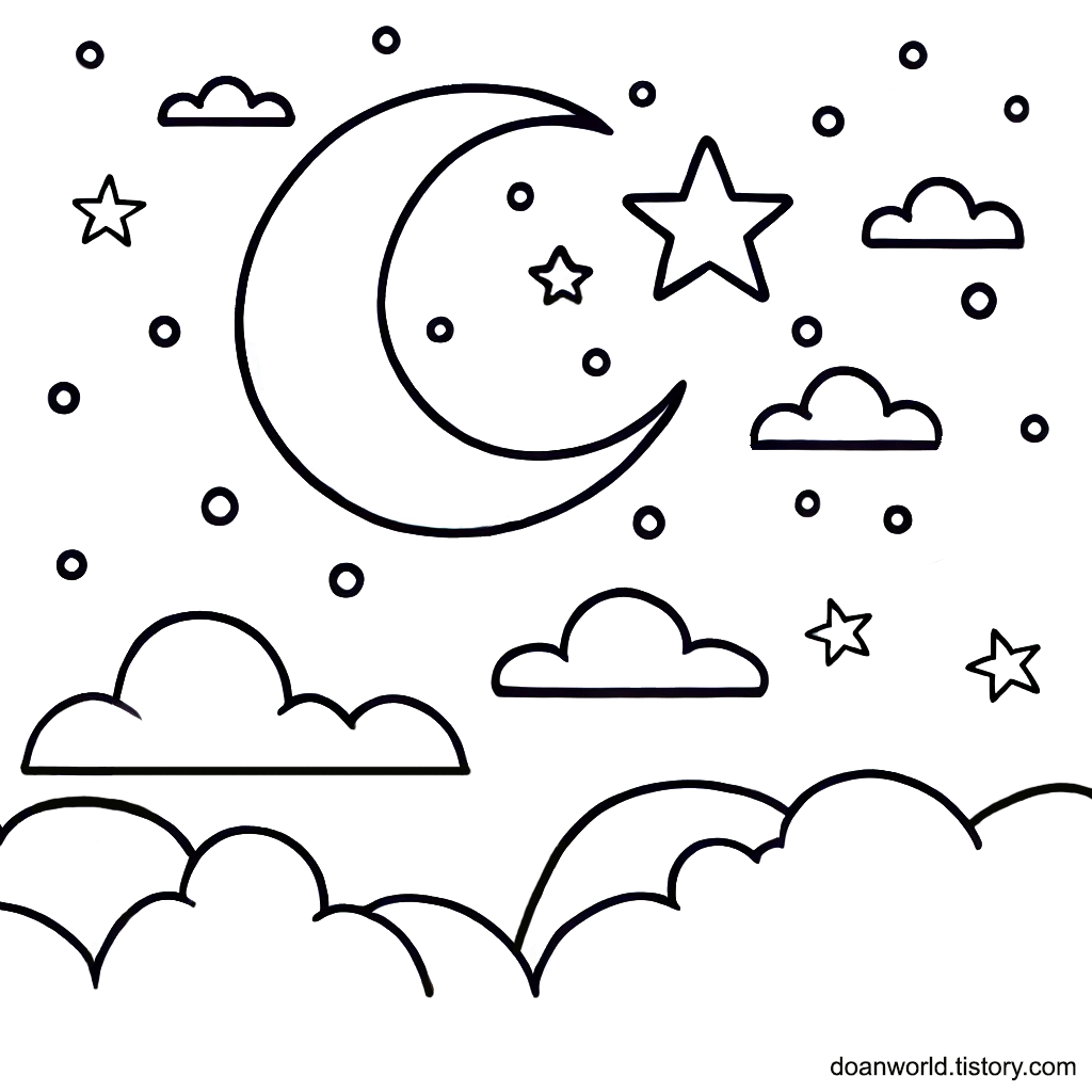밤 하늘 색칠공부 도안