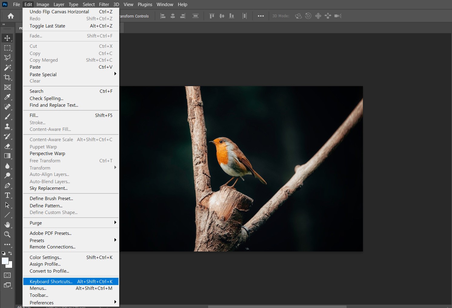 포토샵 단축키 설정 Edit에서 Keyboard Shortcuts 클릭