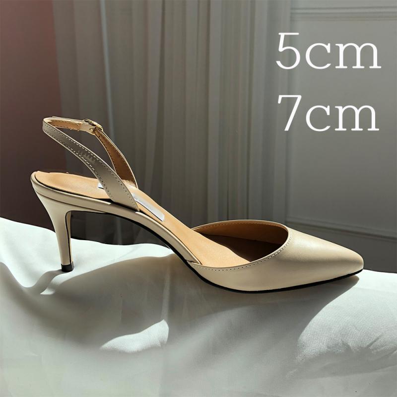 소가죽 스틸레토 슬링백 미들힐 5cm 7cm 수제화 라텍스쿠션 8컬러(베이지 화이트 블랙 핑크 스카이블루)