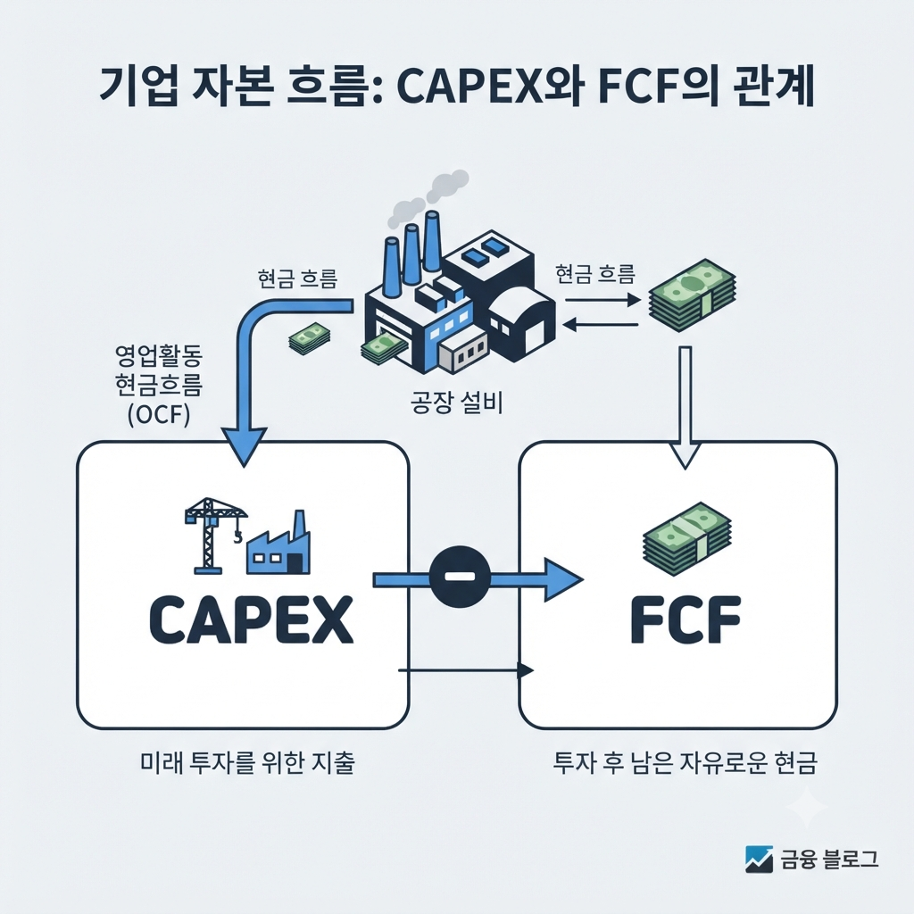 CAPEX 자본적지출과 FCF의 관계를 보여주는 금융 인포그래픽