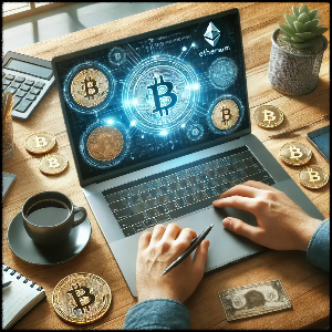 가상 화폐를 거래하는 중인 노트북