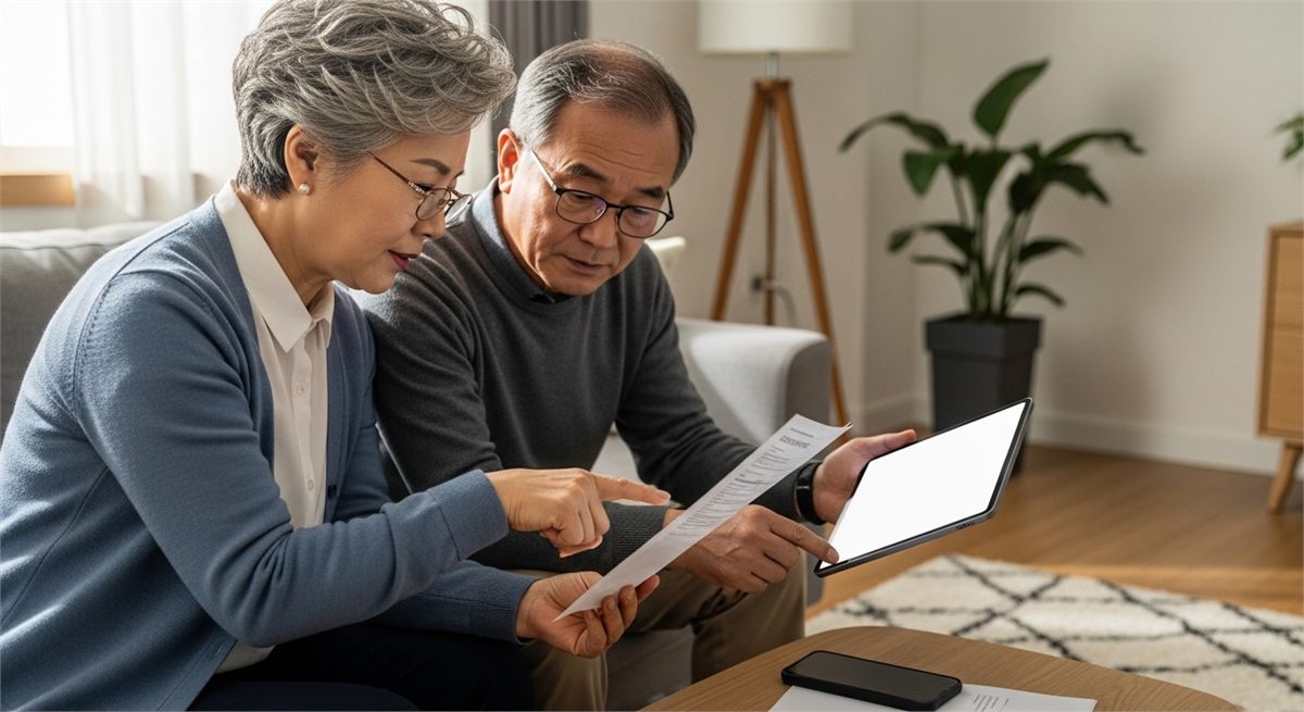 배당 입금 여부를 함께 확인하는 부부의 모습