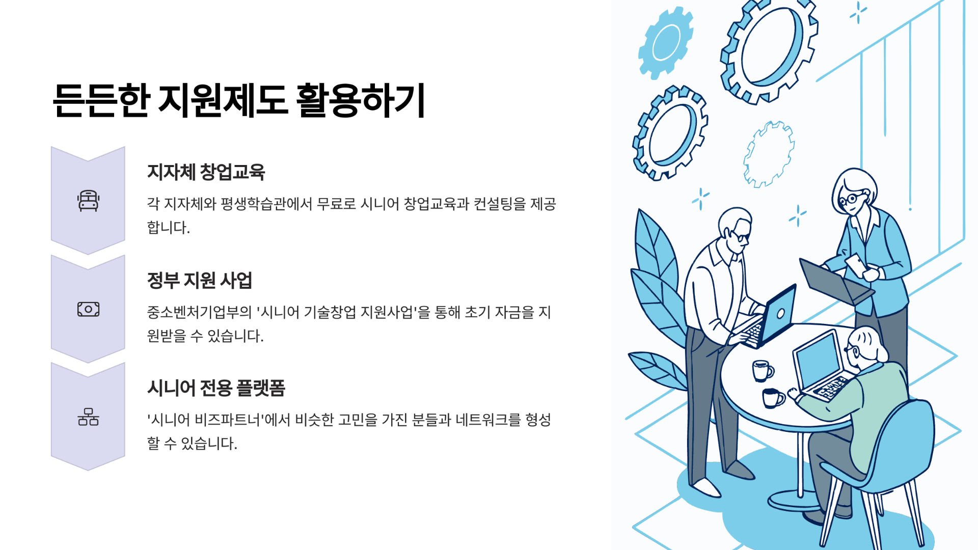 시니어 창업자를 위한 든든한 지원제도 활용하기에 대해 알려드립니다.