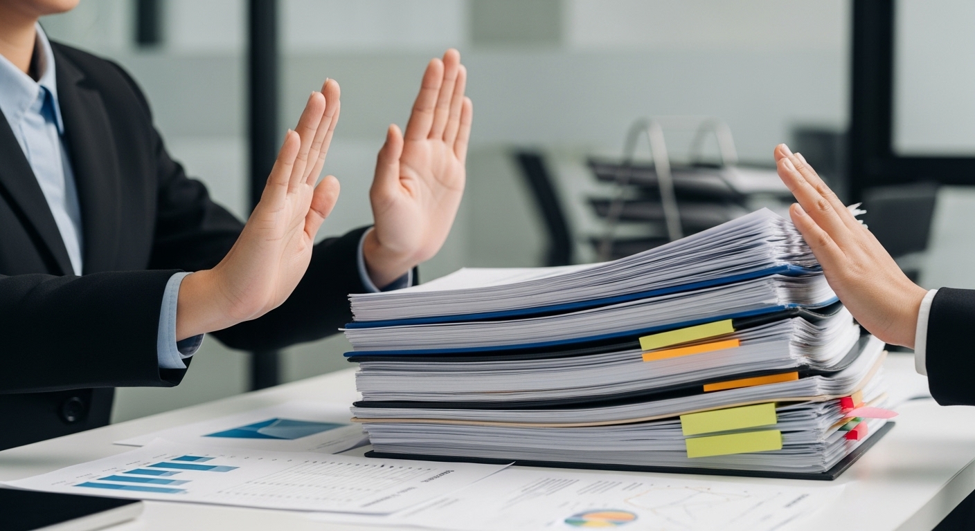 업무에 대한 건강한 경계를 설정하며 '아니오'라고 말하는 모습