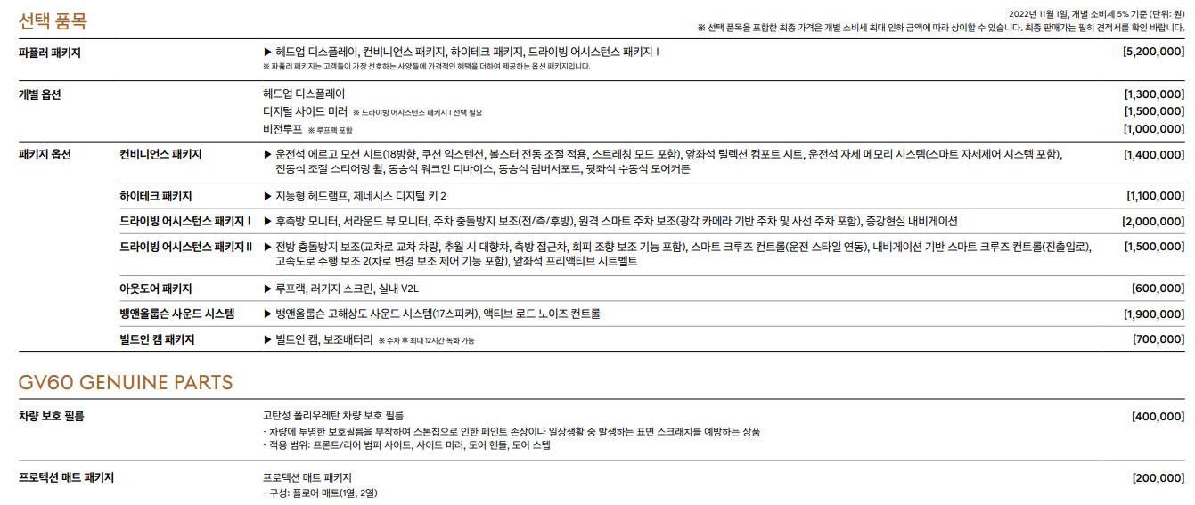제네시스 GV60 선택옵션