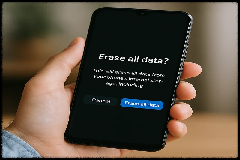 데이터 삭제 확인창이 뜬 스마트폰 화면