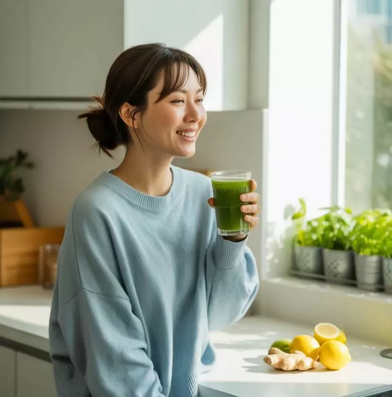 해독주스를 마시고 있는 이미지