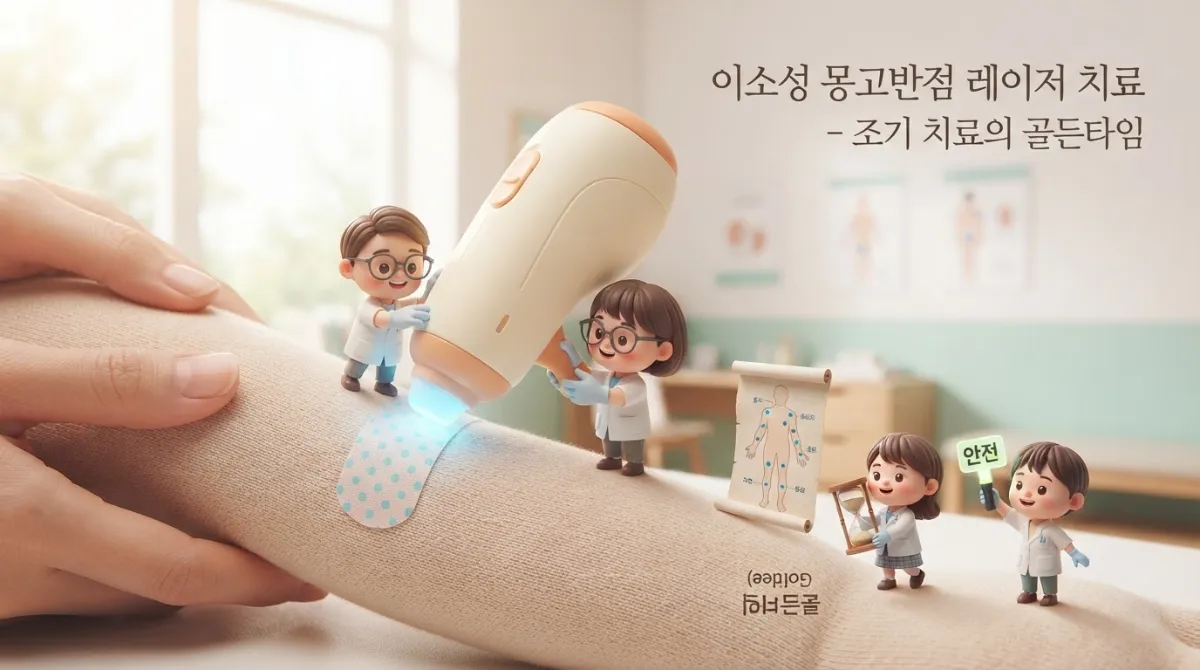 미니미 캐릭터들이 영유아기 이소성 몽고반점 레이저 치료의 골든타임을 다루는 매크로 컷