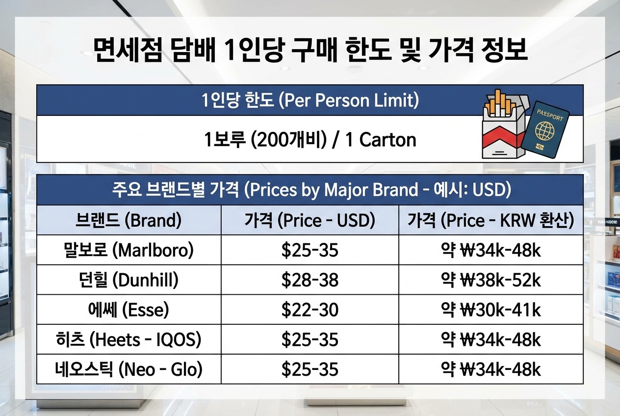 면세점 담배 1인당 구매가능한도 및 가격 말보로 던힐 에쎄 히츠 네오스틱
