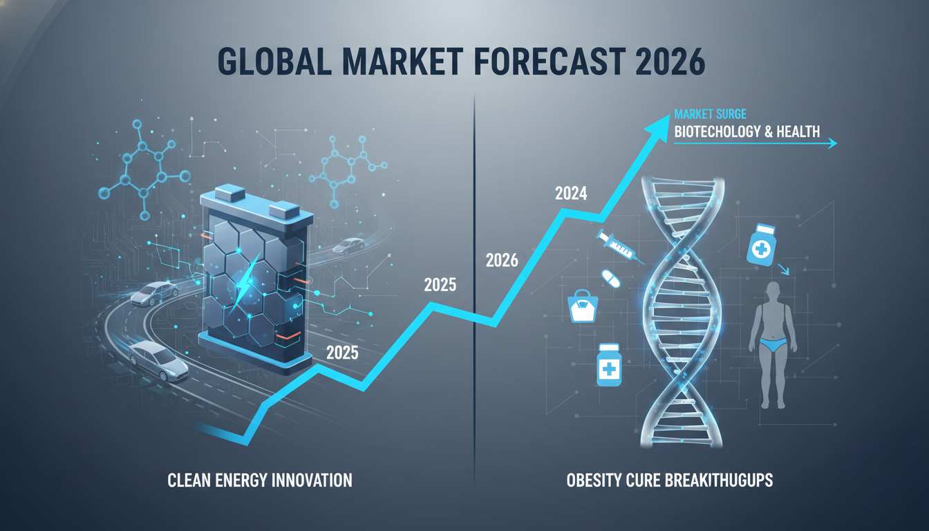2026년 2차전지 대장주 엔켐과 비만치료제 대장주 펩트론 주가 상승을 나타내는 일러스트