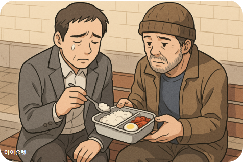 한 입 먹을 때마다 뜨거운 눈물이 턱 밑으로 흘렀다.